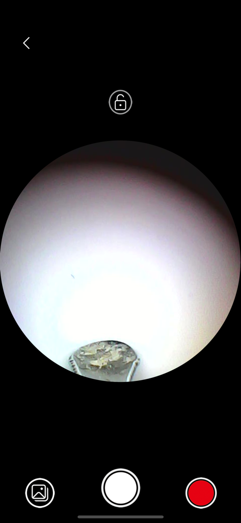 Visual ear spoon - Real time otoscope camera feed showing the inside of an ear canal with an ear spoon tool in the Visual ear spoon app