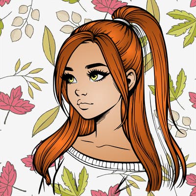 realistic girl with a high ponytail