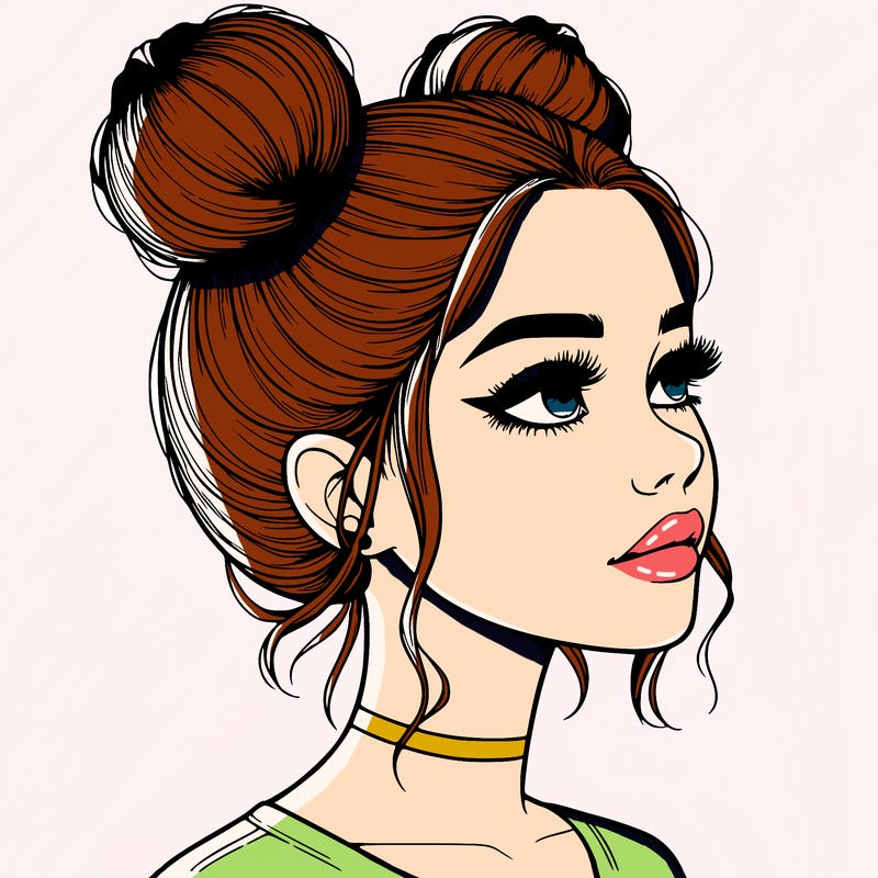 realistic girl with buns on the top of her head