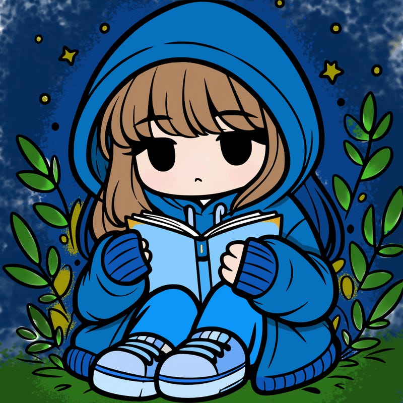 girl in oversized hoodie reading a book