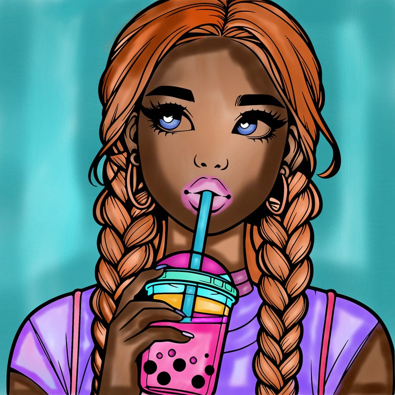realistic girl with braided hair drinking boba