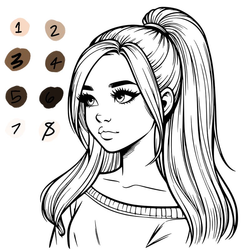 realistic girl with a high ponytail