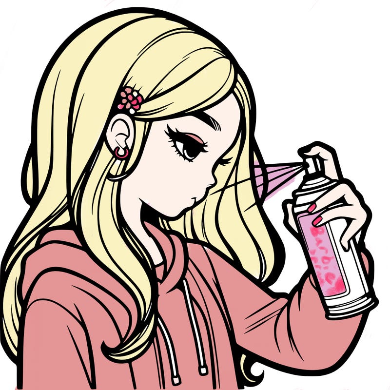 a realistic girl spray painting