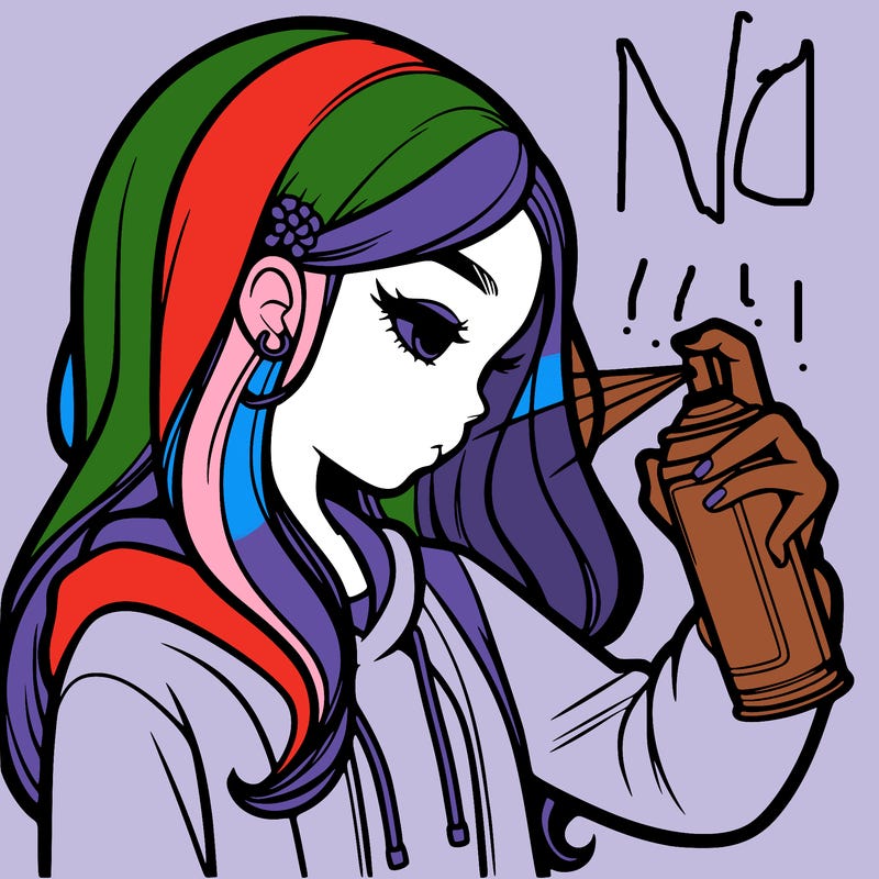 a realistic girl spray painting