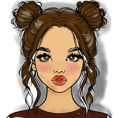 realistic girl with two buns in hair and lips