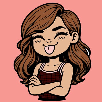 realistic girl crossing her arms and wearing a tank top with her tongue held out she has long hair