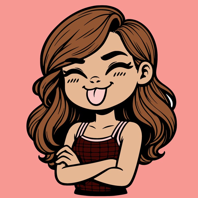 realistic girl crossing her arms and wearing a tank top with her tongue held out she has long hair