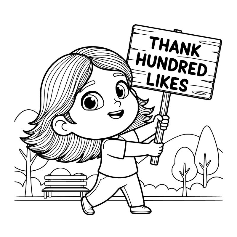 a girl holding up a sign that says thank hundred likes