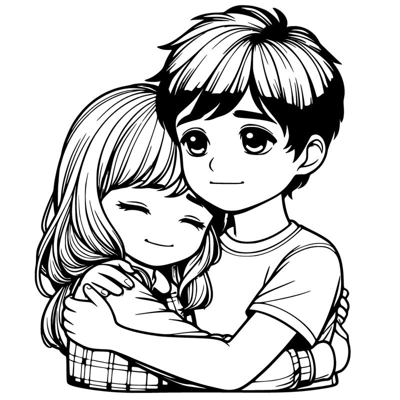 realistic girl hugging a boy