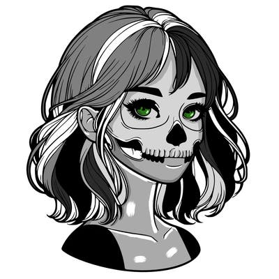 realistic girl with skull