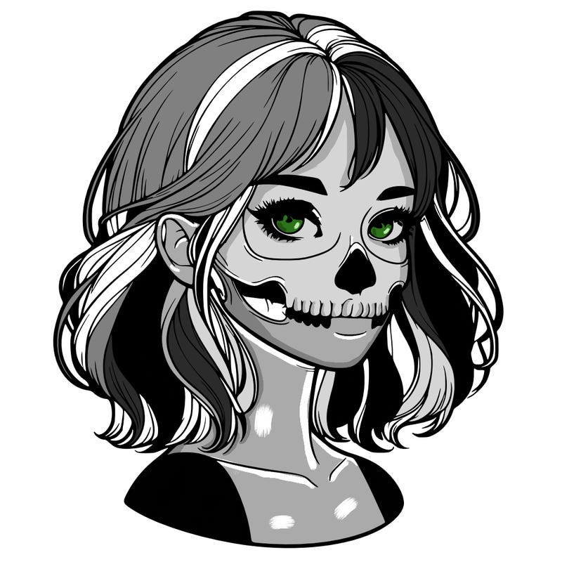 realistic girl with skull