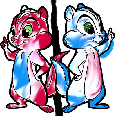 two tamias standing up split realistic