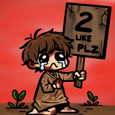 small poor toddler crying with sign that says 2 like plz