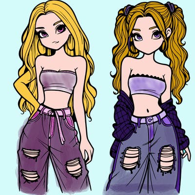 2 girls in crop tops and baggy jeans ripped