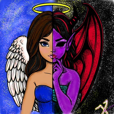 realistic angel half demon