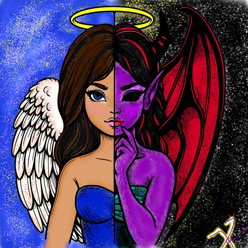 realistic angel half demon