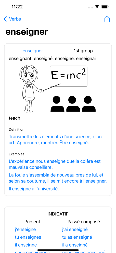 Conjugaison Française - Conjugación y definición del verbo francés enseigner