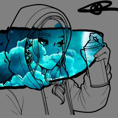 a realistic girl, spray painting