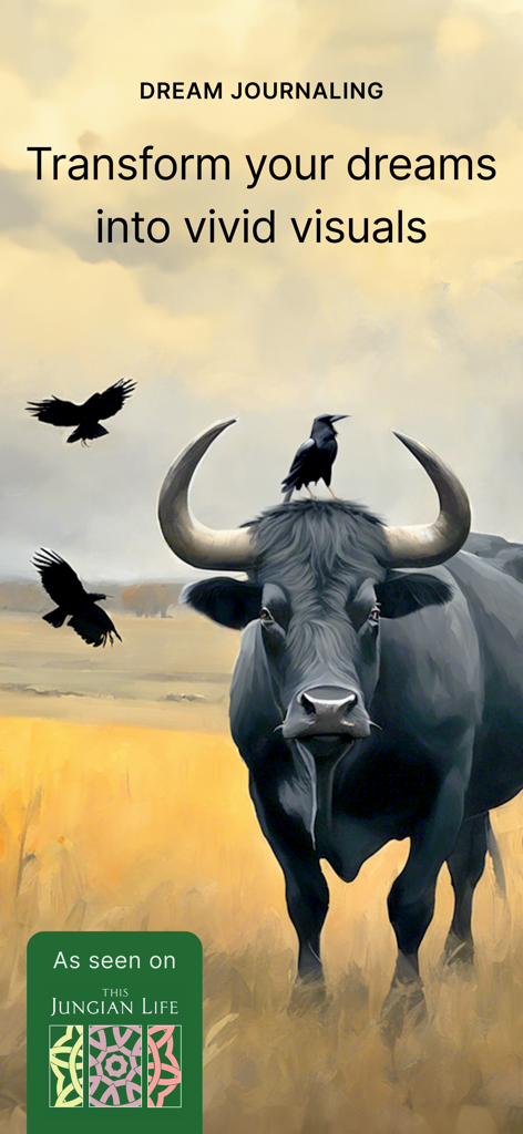 Temenos Dream: Dream Analysis - AI generated dream visualization of a bull and crows for dream journaling