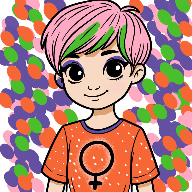 girl with pixie cut and feminist shirt