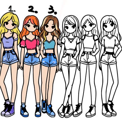 a group of girls wearing crop tops and shorts
