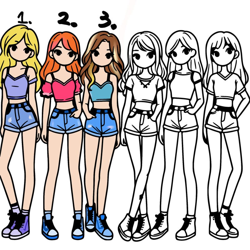 a group of girls wearing crop tops and shorts