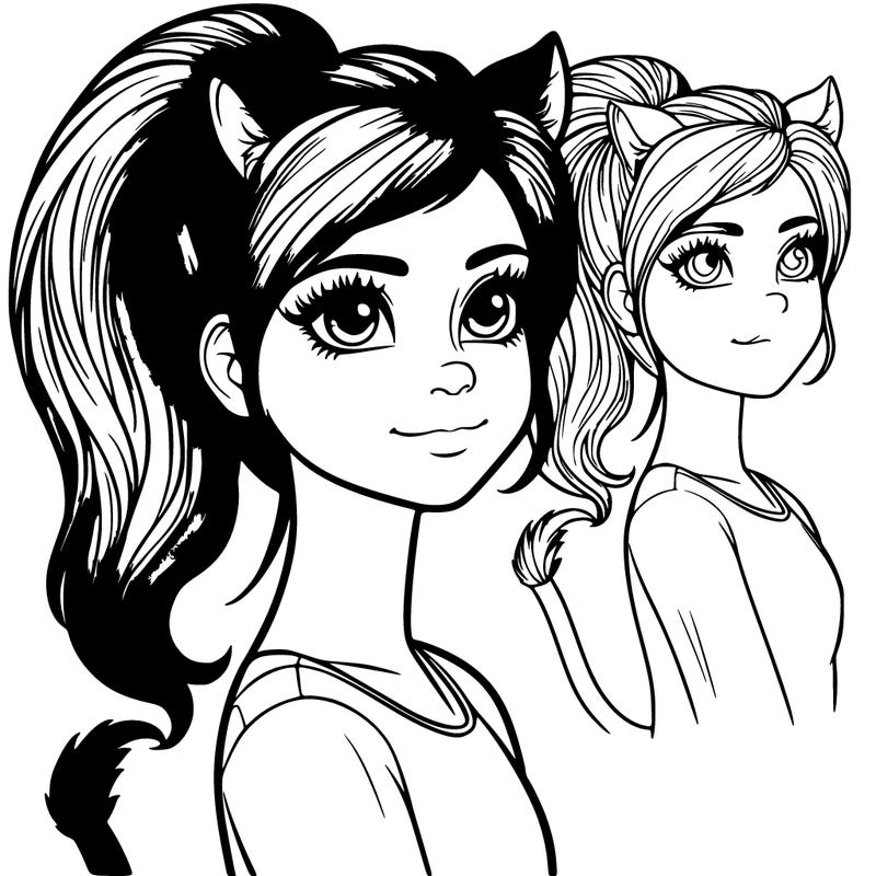 realistic girl with a tail on her head