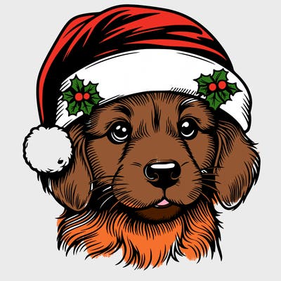 realistic dog wearing a santa hat