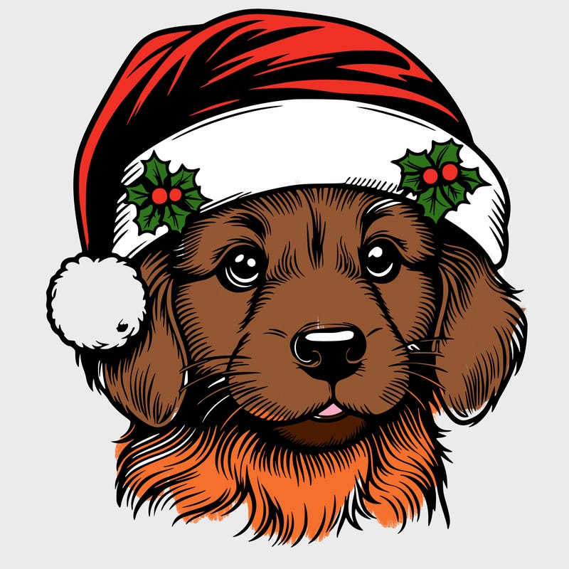 realistic dog wearing a santa hat