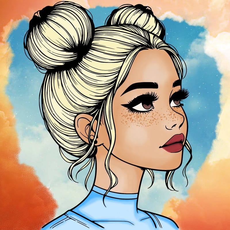 realistic girl with buns on the top of her head