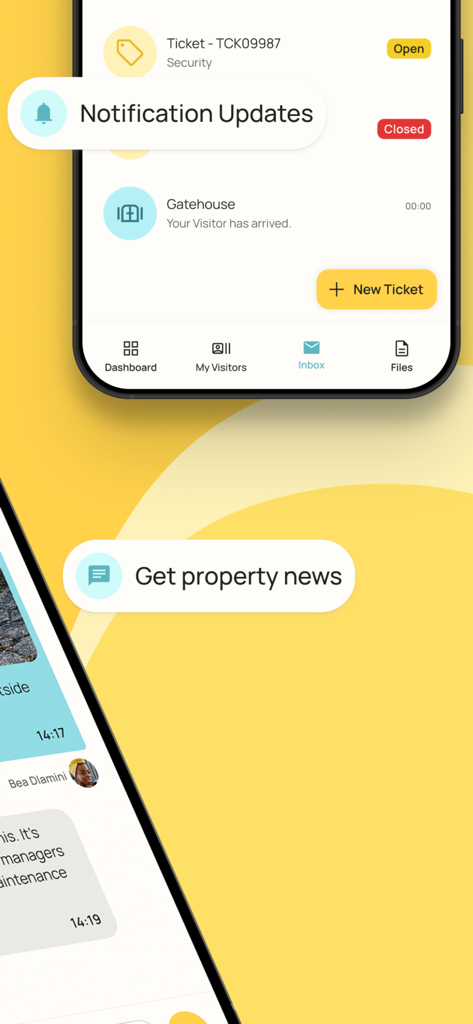 My Estate Life - My Estate Life app displaying visitor arrival notifications and property news updates