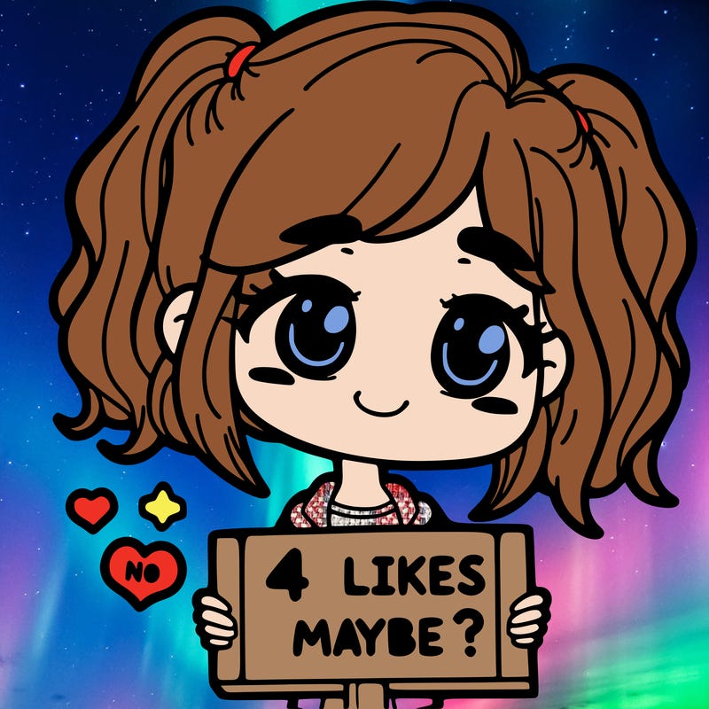 a girl with a sign that says 4 likes maby?