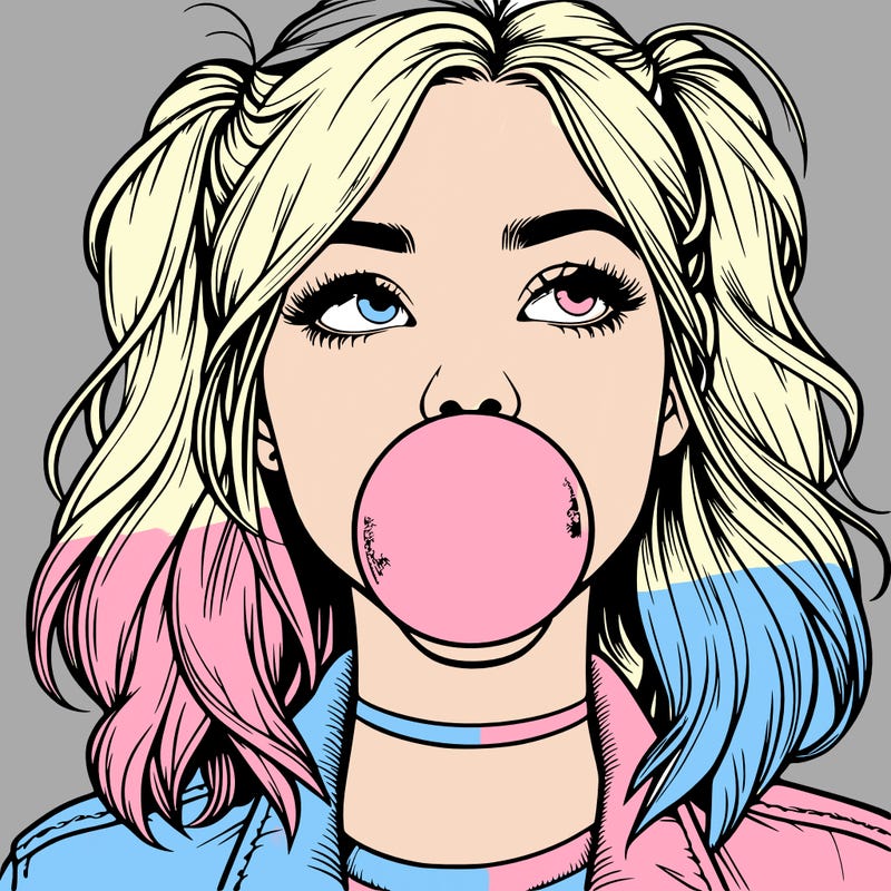realististic girl blowing bubble -gum