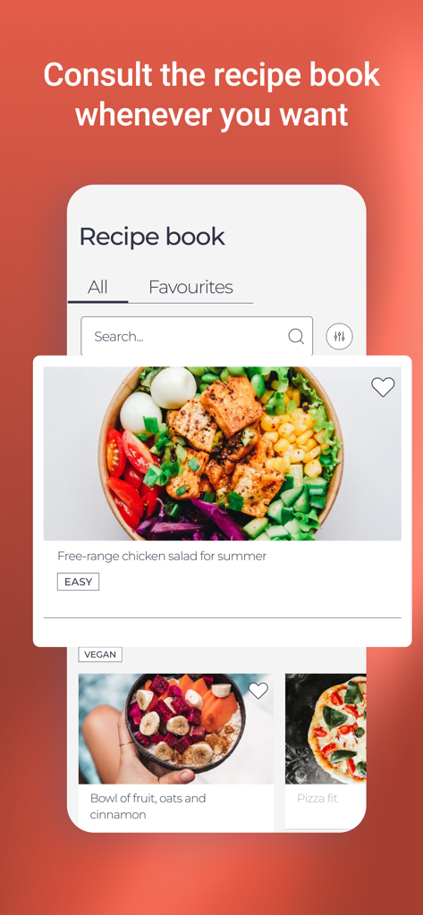 Interfaccia dell'app Harbiz che mostra un ricettario con piani alimentari sani e linee guida nutrizionali