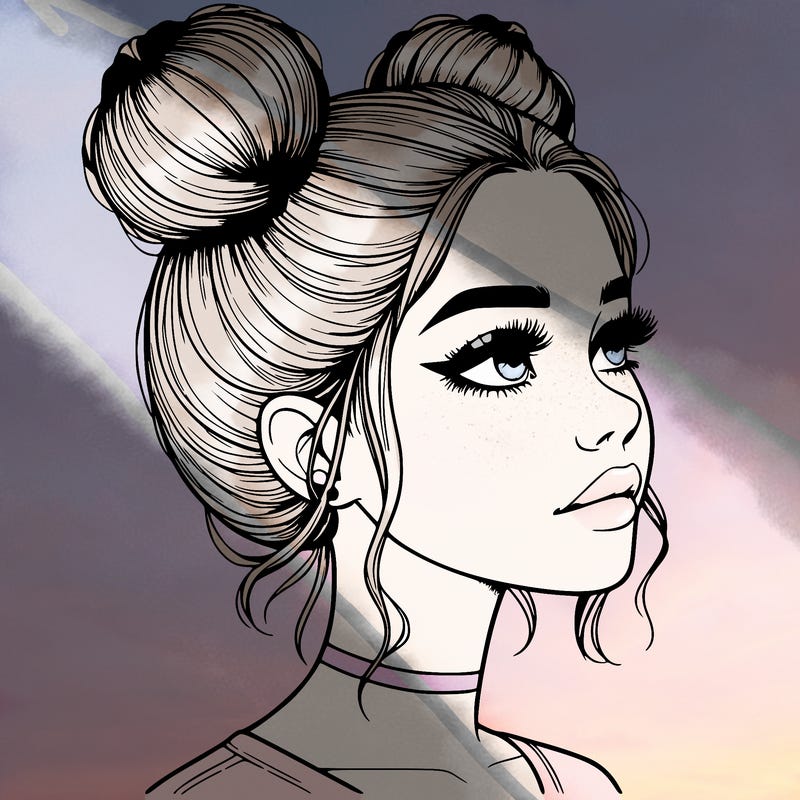 realistic girl with buns on the top of her head
