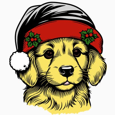 realistic dog wearing a santa hat