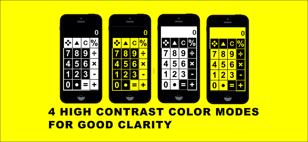 Big Calculator Low Vision - Four high contrast color themes of the Big Calculator app designed for visually impaired users