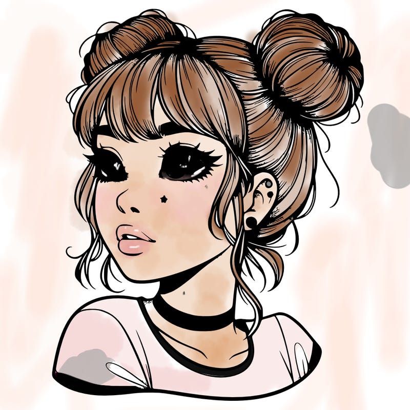 realistic girl with spacebuns