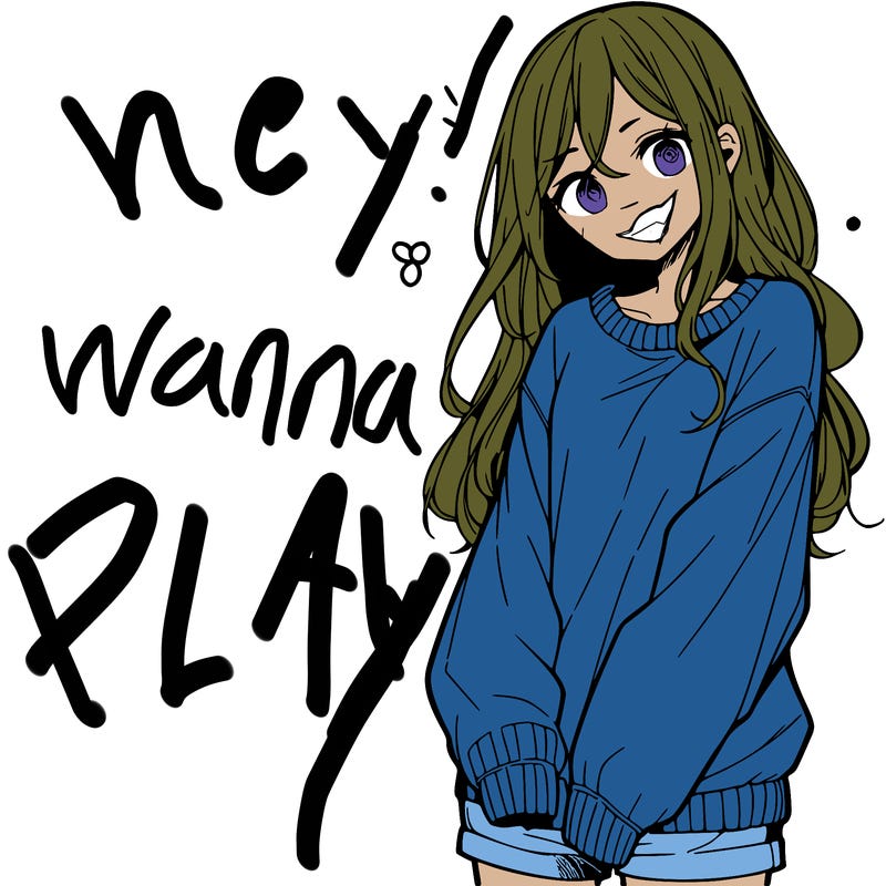 manga teen girl  in a sweater and baggy pants