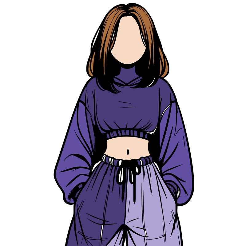 realistic girl faceless with baggy pants and a crop top
