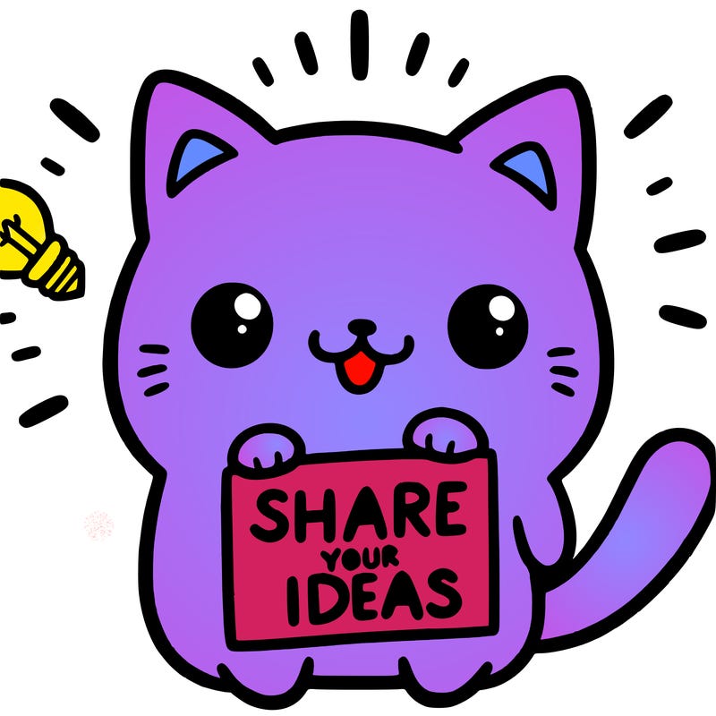a cute cat saying share your ideas