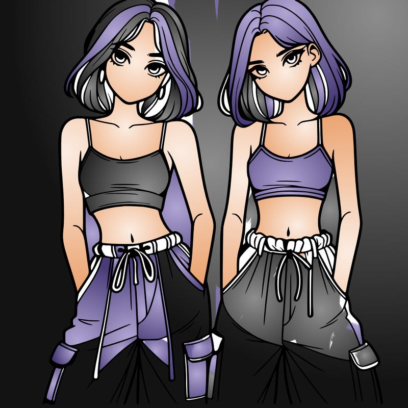 two girls with crop top with baggy pants