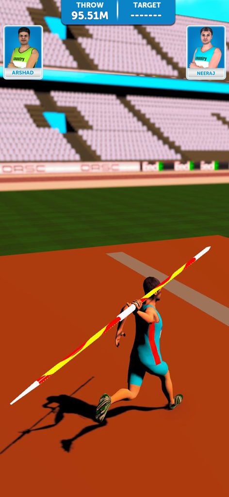 Javelin Throw: Athletics Champ - Character preparing to throw a javelin in a stadium during a competition.