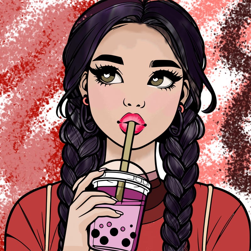 realistic girl with braided hair drinking boba