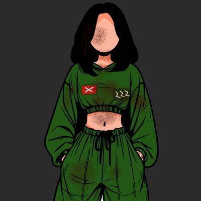 realistic girl faceless with baggy pants and a crop top