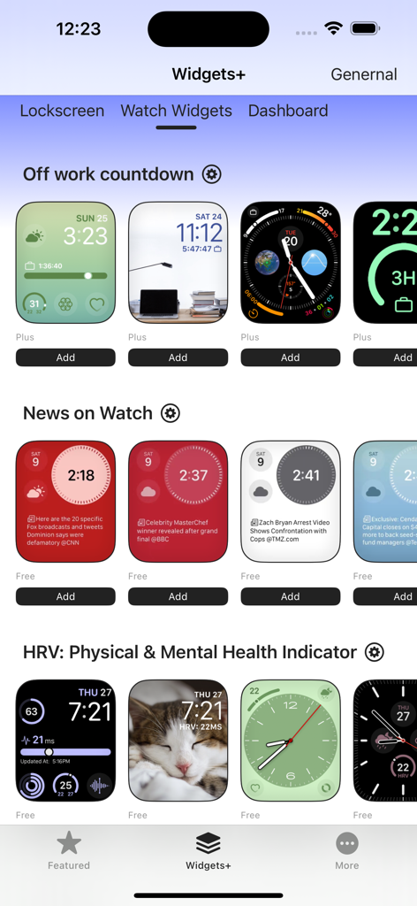 カウントダウン、ニュース、健康インジケーターを表示するWalbumアプリのカスタマイズ可能なApple Watchウィジェットのギャラリー