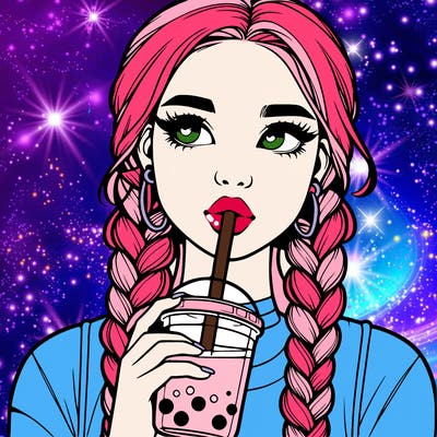 realistic girl with braided hair drinking boba
