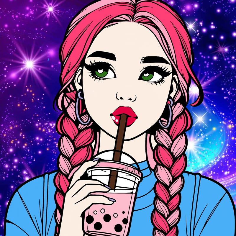 realistic girl with braided hair drinking boba