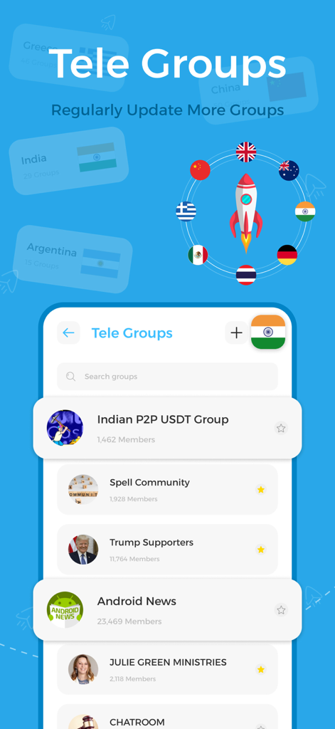 Répertoire consultable des groupes et communautés Telegram dans l'application Tele Tools