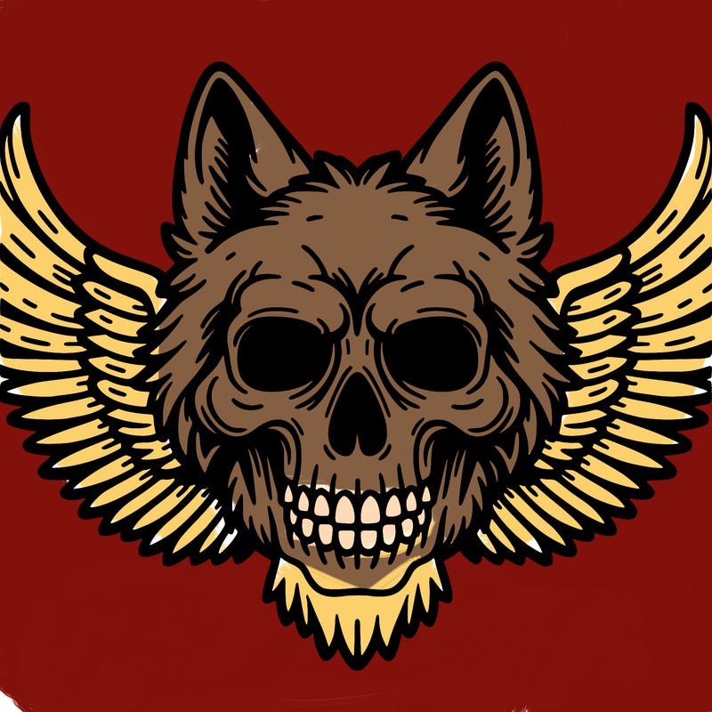 skull wolf with wings